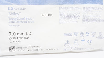 Covidien 18870 Shiley TaperGuard Oral Tracheal Tube 7.0ID x 10.4OD x 25.4mm (x)